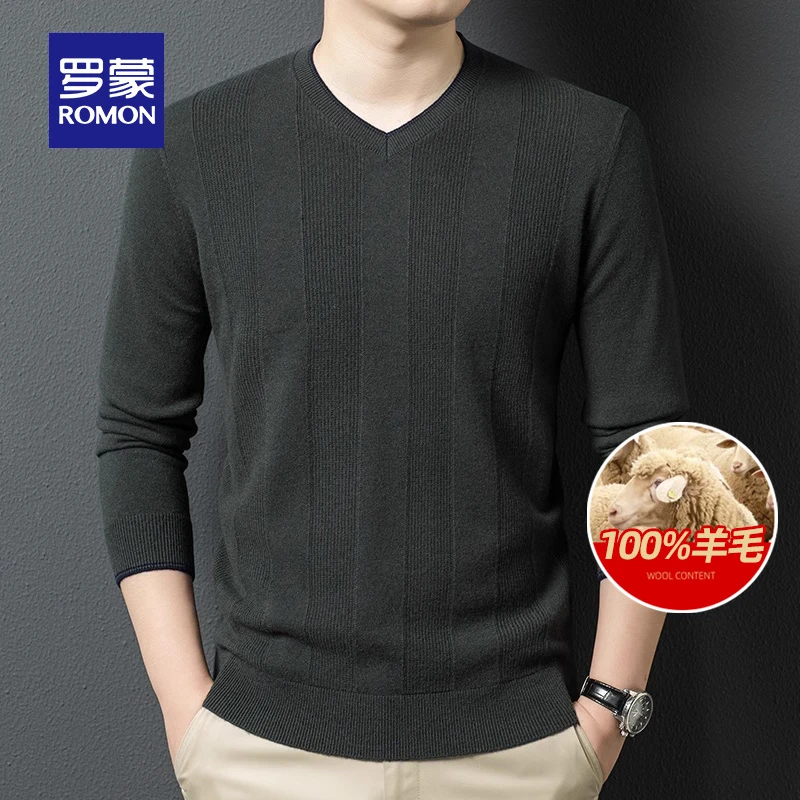 【100%绵羊毛】罗蒙男士V领薄款毛衣2025春季新款日常休闲羊毛衫