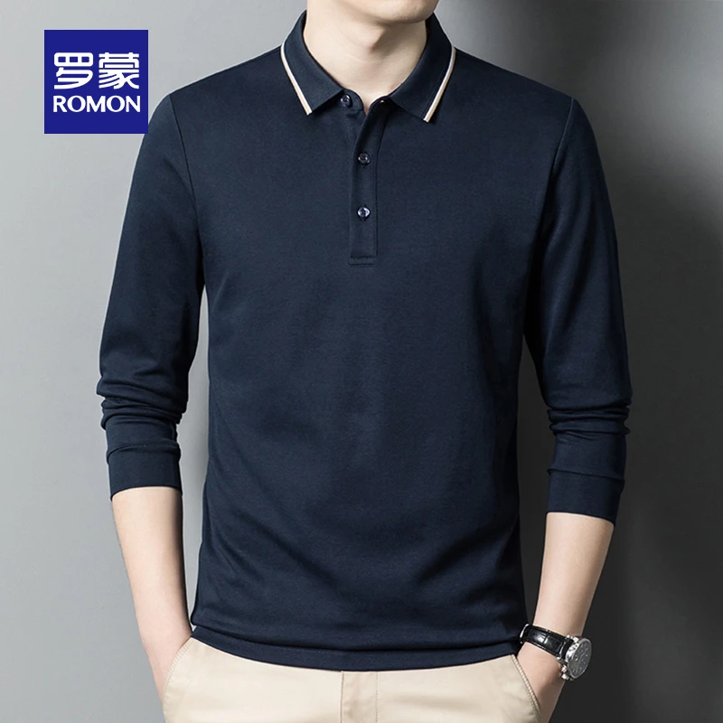【抗菌】罗蒙男士商务休闲长袖POLO衫秋季男装百搭翻领纯色T恤衫-