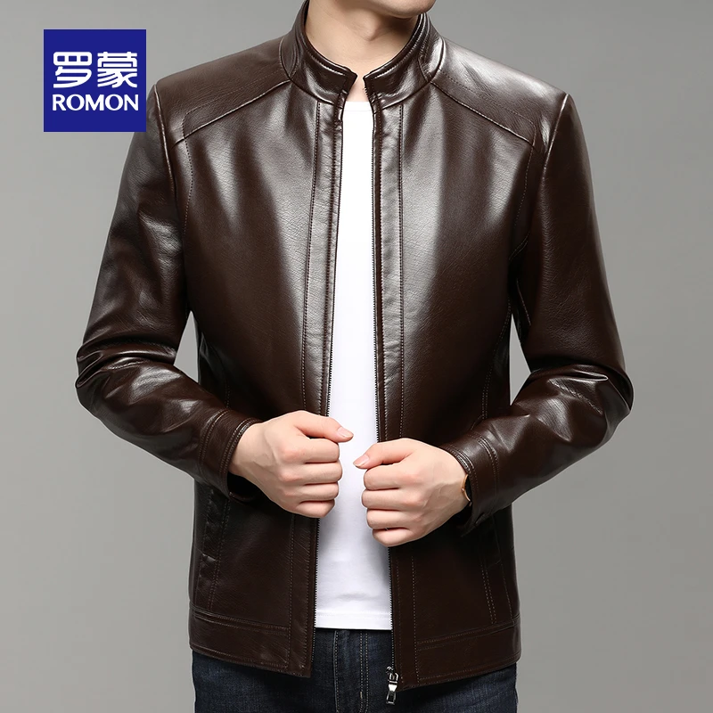 罗蒙男士短款立领夹克2024春季男装中青年时尚休闲百搭仿皮皮夹克