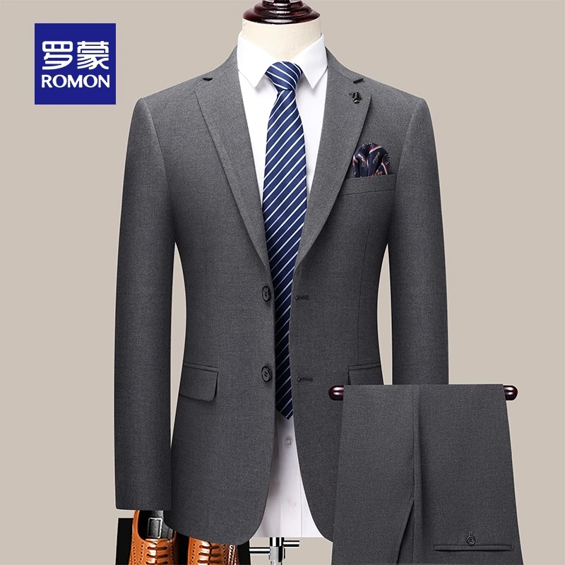 罗蒙男士商务休闲西服套装2024秋季新款结婚礼服正装纯色百搭西装