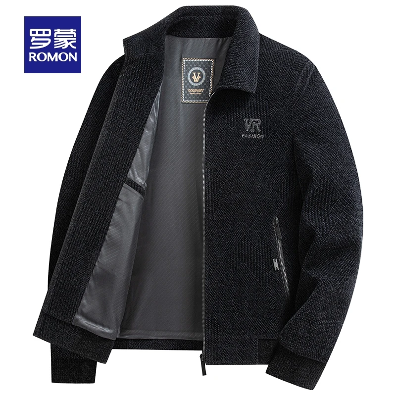 【高定爸爸装】罗蒙男士短款翻领夹克时尚新款中老年爸爸装休闲外套