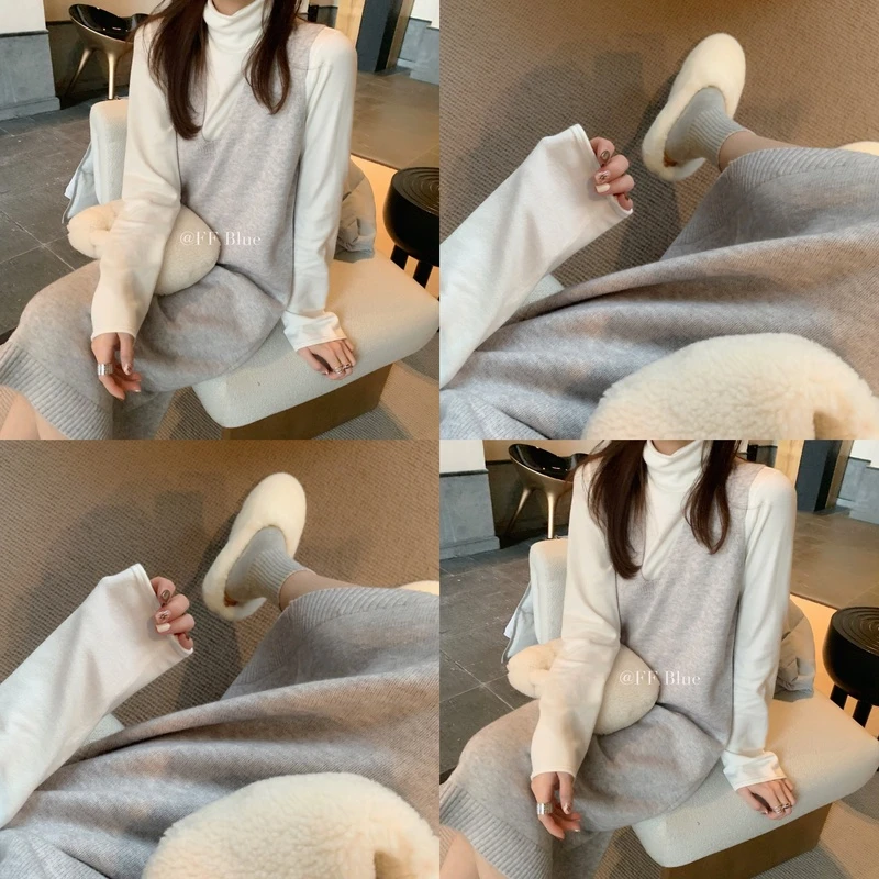 FF BLUE  暖冬燕麦奶 万搭针织连衣裙背心裙秋冬北大 2色入