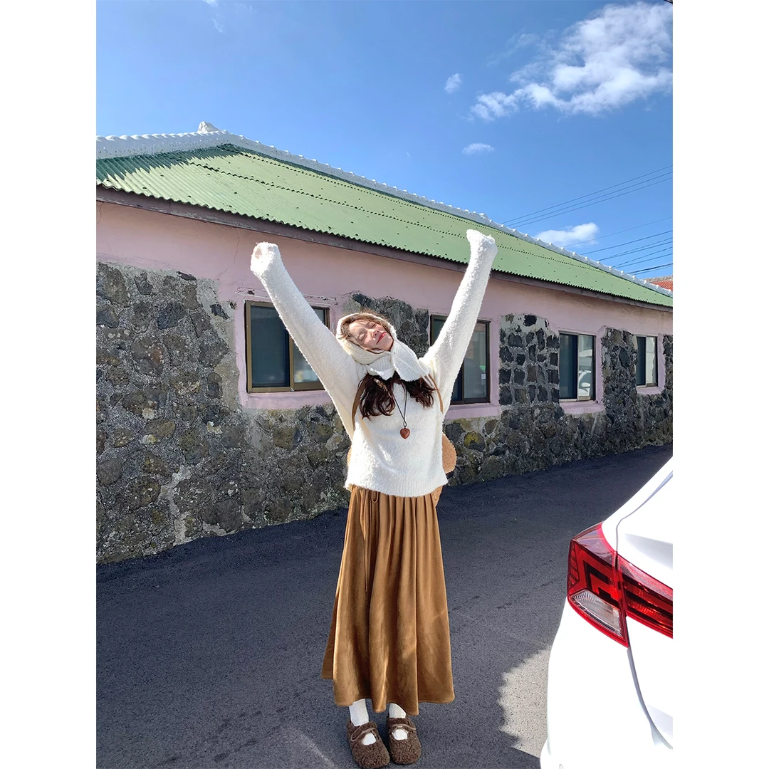 清 FF BLUE 巴黎女画家 质感高腰长款半身裙厚实高级感百褶裙