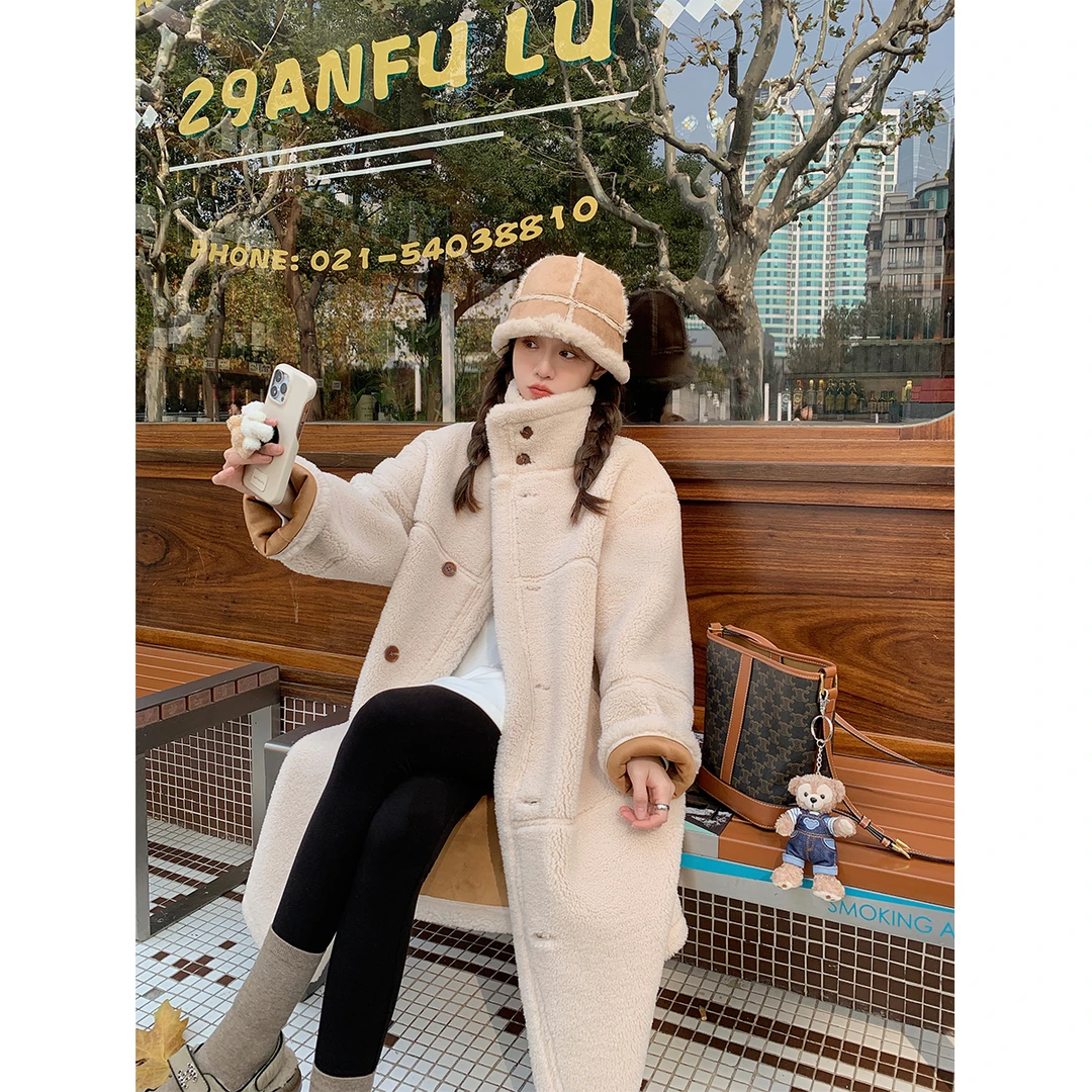 清 FF BLUE 釜山洋槐 两面穿立领长款外套设计感气质保暖大衣