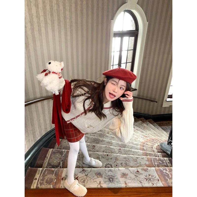 FF Blue清 常春藤新 30羊毛2色翻领毛针织衫海军学院风针织外套