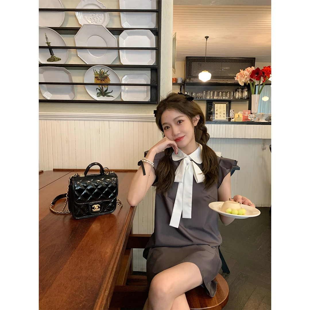 FF BLUE 夏洛特公主 气质乖巧挂小飞袖系带连衣裙千金甜妹A字短裙