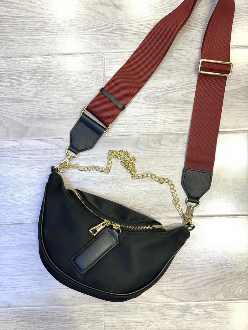 爆款防水面料配皮月亮包腋下包斜挎包