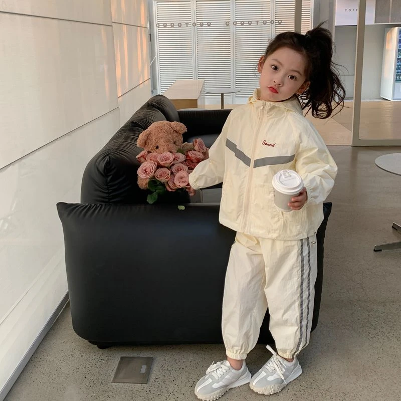 女童套装2025新款休闲装儿童运动服春秋简约运动连帽风衣两件套潮