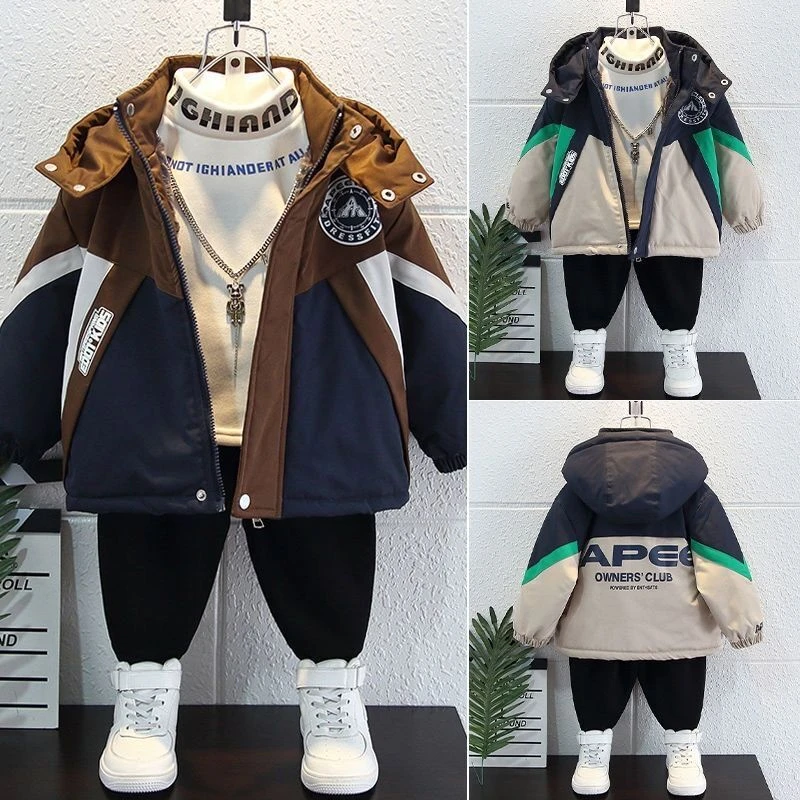 男童棉服外套保暖新款宝宝冬装炸街棉袄儿童加绒加厚派克服棉衣潮