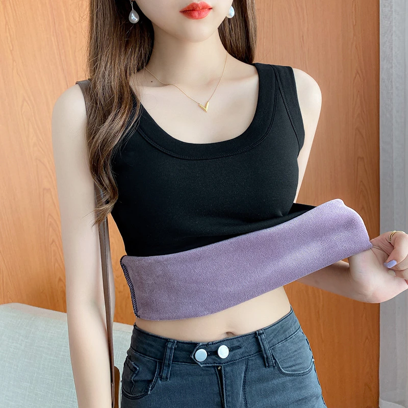 单俩件保暖背心女士一体加绒加厚棉秋冬修身贴身内穿打底无袖百搭