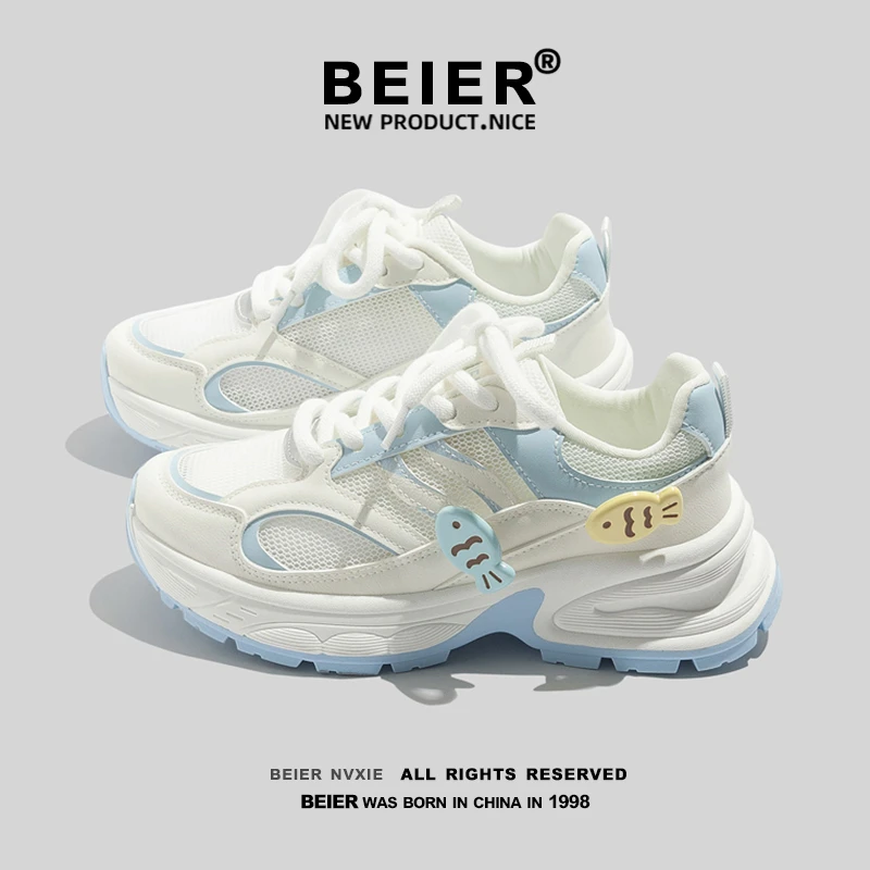BEIER时尚运动鞋女2024春夏新款百搭轻便透气网面韩版休闲鞋B1702
