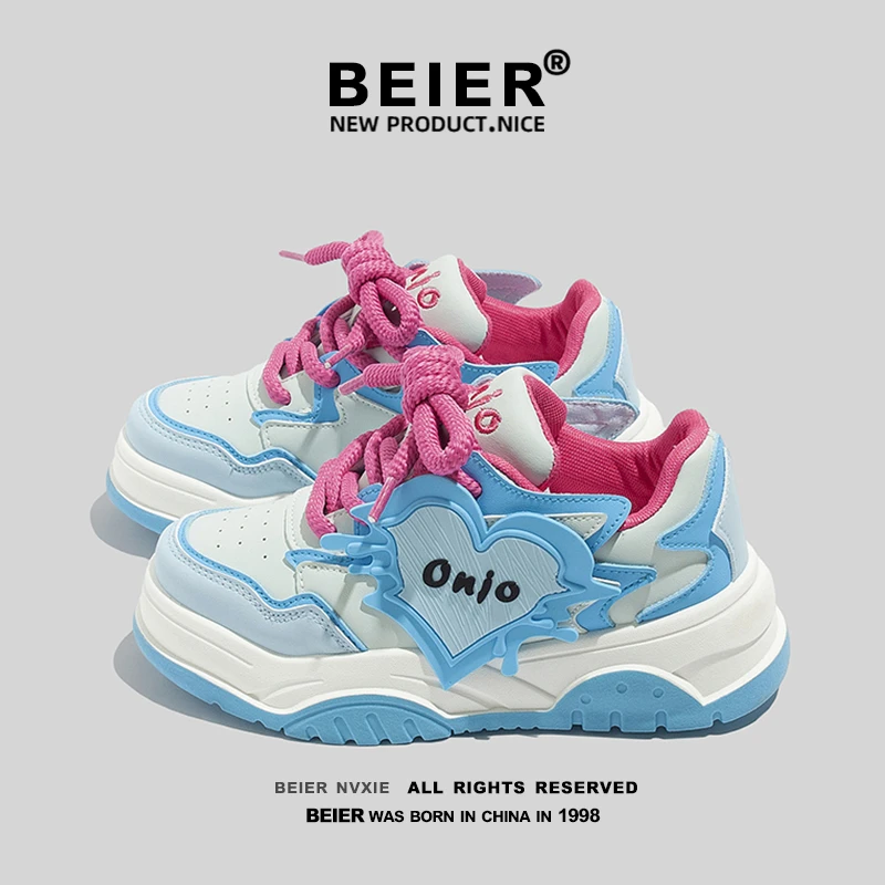 BEIER多巴胺小白鞋女2024百搭时尚ins潮流学生厚底小众休闲鞋B913