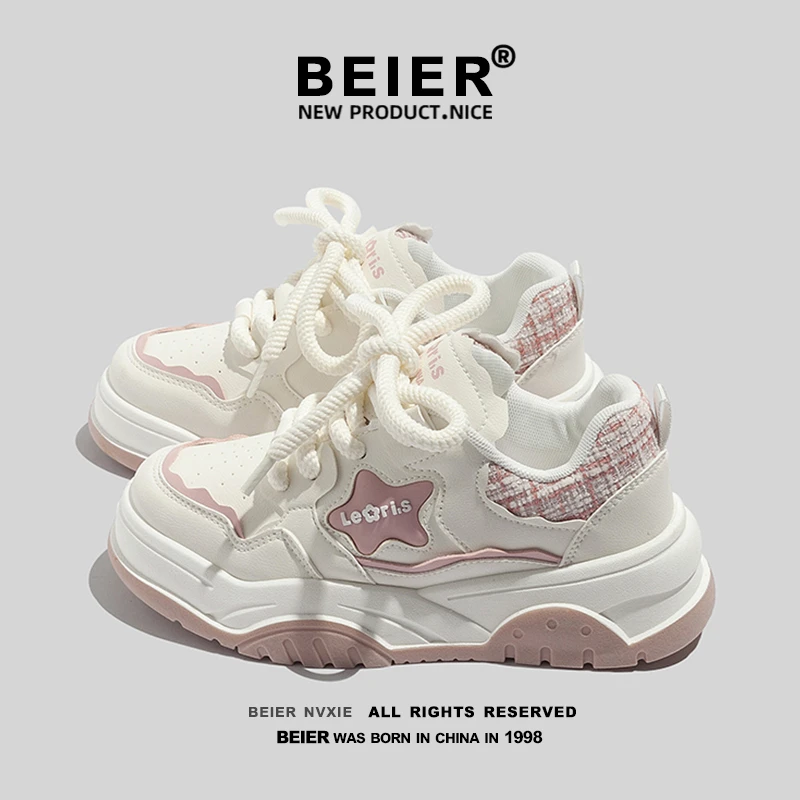 BEIER港风小白鞋女2024春季新款百搭厚底日系小众透气休闲鞋B901
