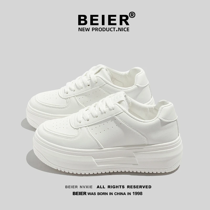 BEIER时尚休闲鞋女2024新款百搭ins学生韩版小众设计小白鞋AJ001