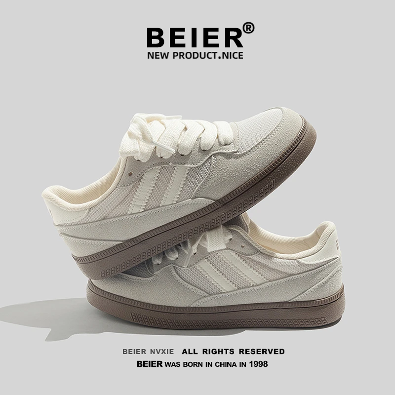 BEIER复古德训鞋女夏季百搭小众原创2024新款休闲学生小白鞋6766