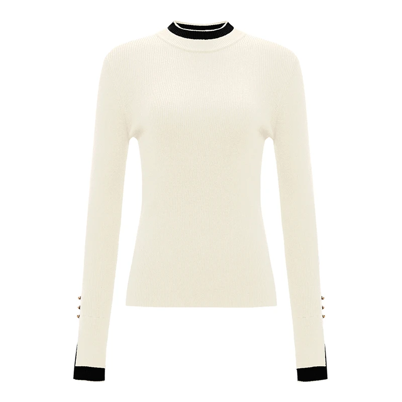 Petit Bari 设计感半高领撞色修身针织上衣