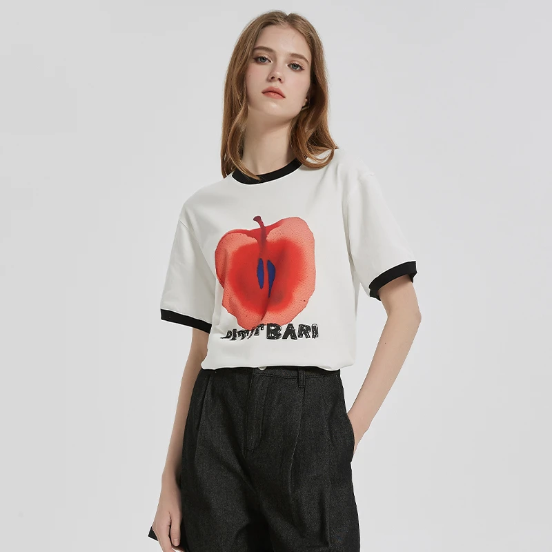Petit Bari 苹果印花短袖T恤 休闲百搭 夏季潮流时尚个性圆领短袖