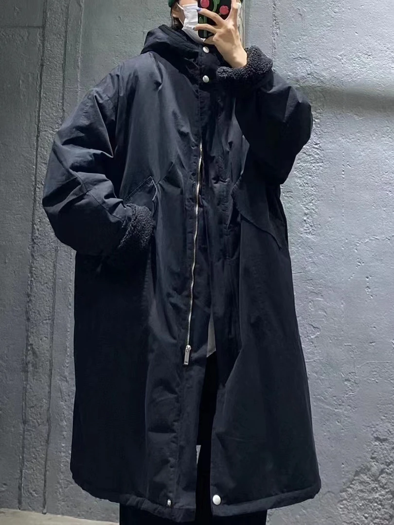 2023年冬季大码百搭立领长款加棉风衣