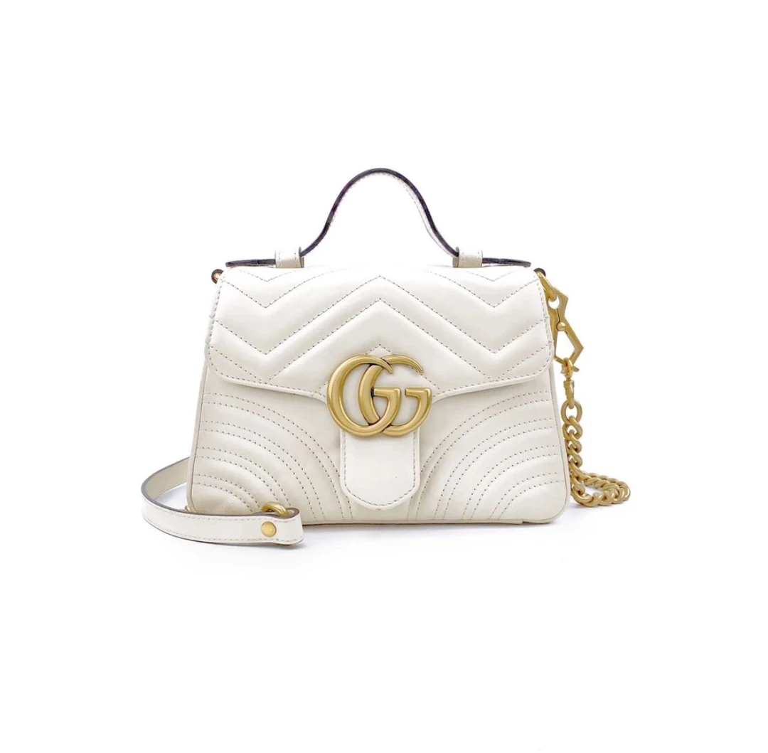 95新 GUCCI/古驰 马蒙白金手提邮差包