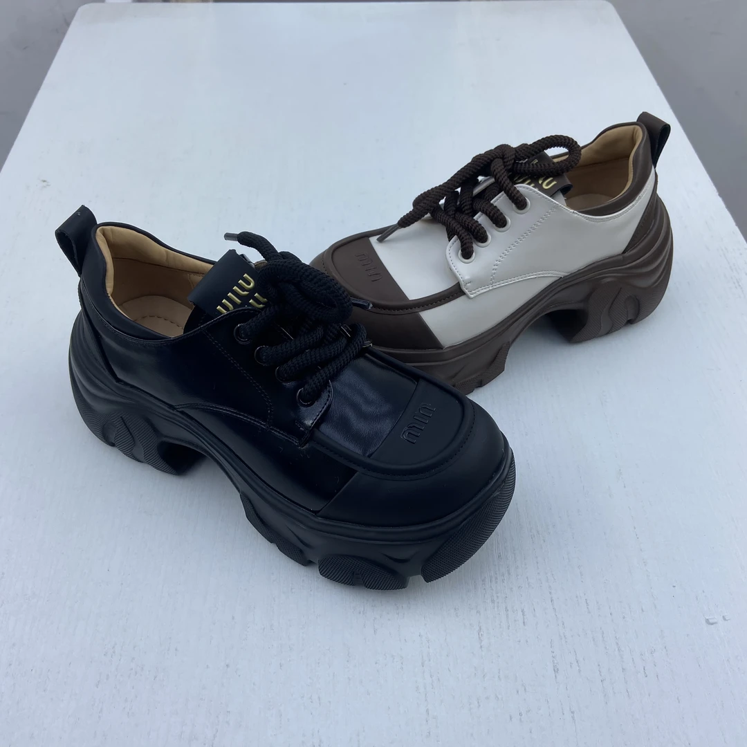 2024年小皮鞋女厚底圆头浅口系带平跟休闲松糕长个女单鞋 2308-26