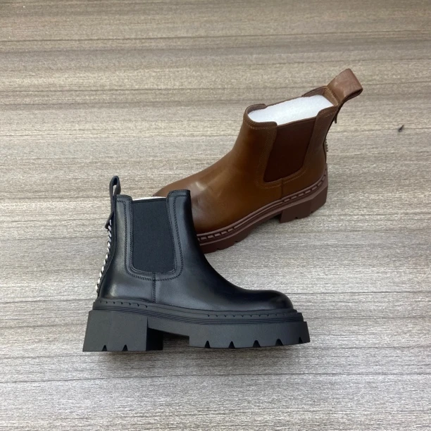 2024秋冬新款真皮厚底圆头增高女英伦风复古切尔西烟管靴 63888-5