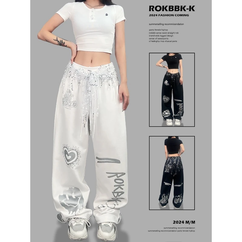 ROKBBK－K/布韩街舞潮牌烫印银印花跳舞爵士长裤女hiphop运动套装