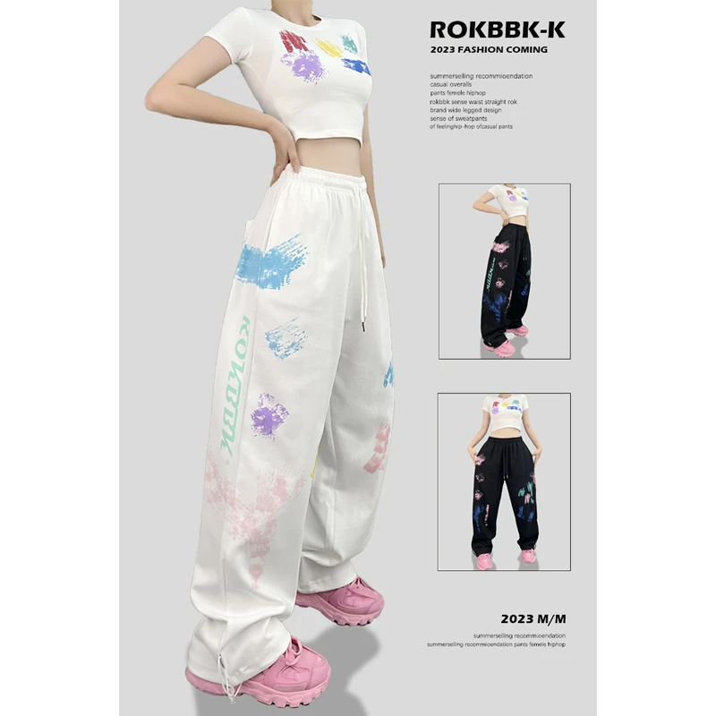 ROKBBK-K/布韩街舞hiphop运动裤爵士舞jazz裤子女彩虹宽松嘻哈裤
