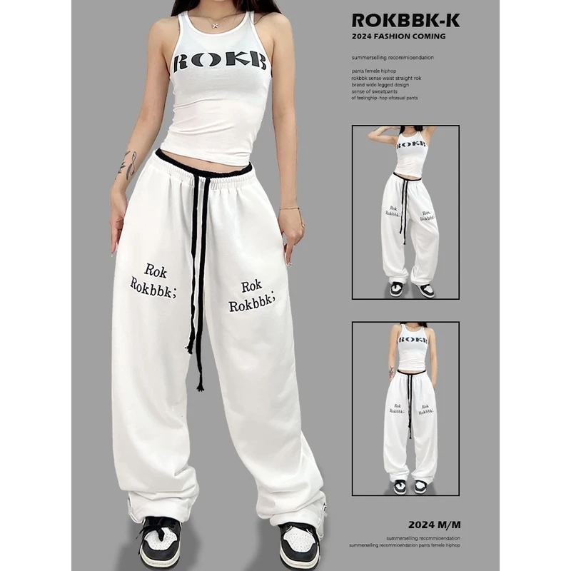 ROKBBK-K/布韩街舞潮牌双腰印花女爵士hiphop长裤jazz运动套装