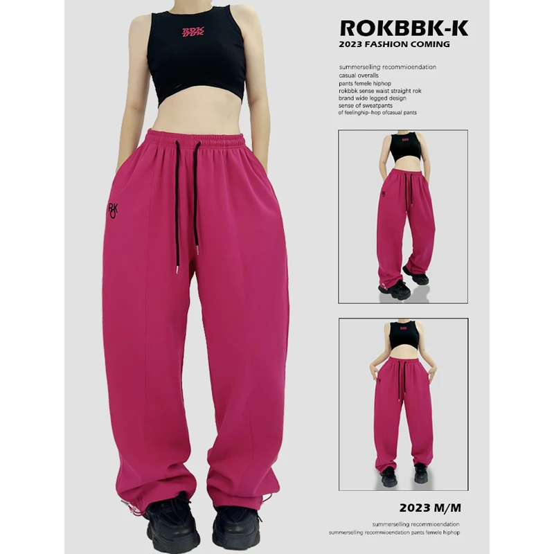 ROKBBK-K/布韩夏季薄款玫红色街舞hiphop运动裤爵士舞jazz裤子女