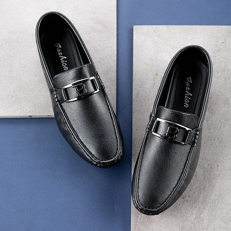 2025年黑色豆豆鞋男士懒人韩版男鞋秋季潮流透气百搭青年休闲皮鞋