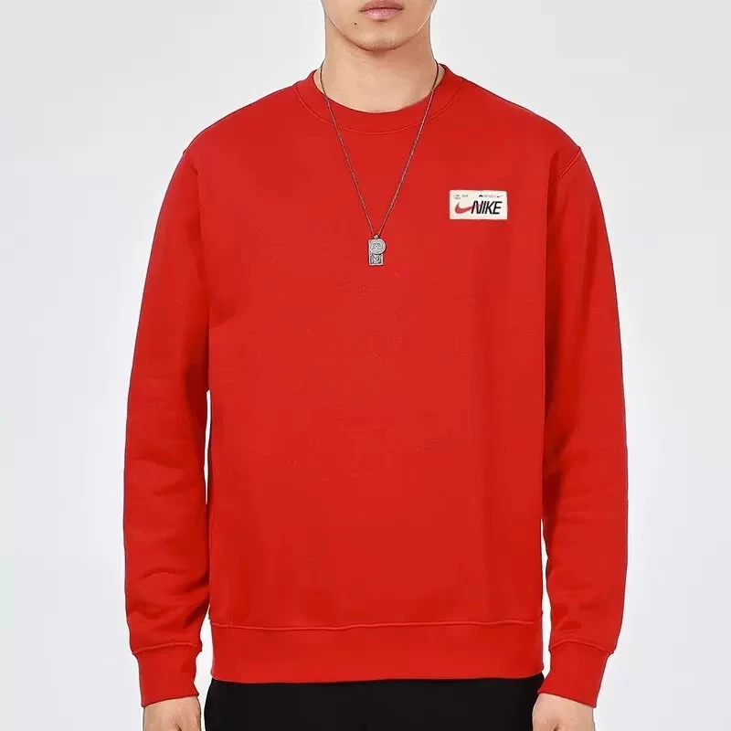 Nike耐克 跑步运动卫衣男款红色圆领休闲加绒套头衫FD4059-657