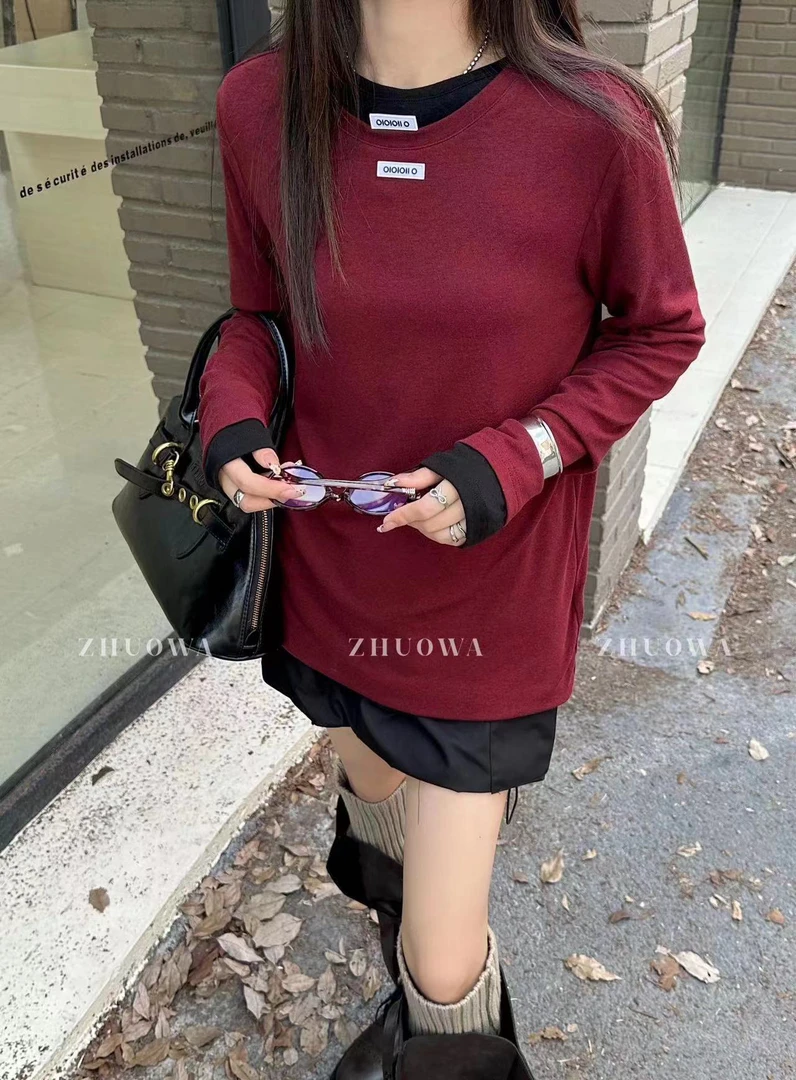 2024秋装卓娃新款韩版纯色百搭时尚圆领弹性长袖打底衫3313秋冬