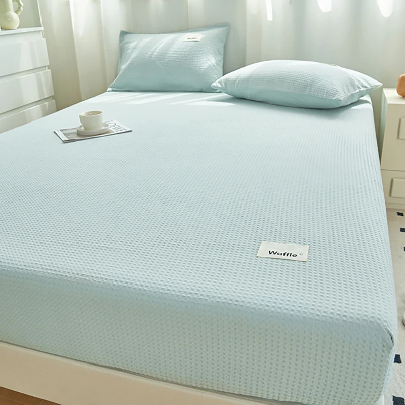 纯色全棉华夫格床笠单件2024新款纯棉席梦思床垫保护罩防尘床套罩