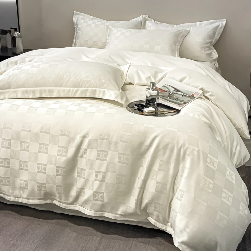 轻奢宽边四件套简约单人床品套件系列厚提花床单款四件套