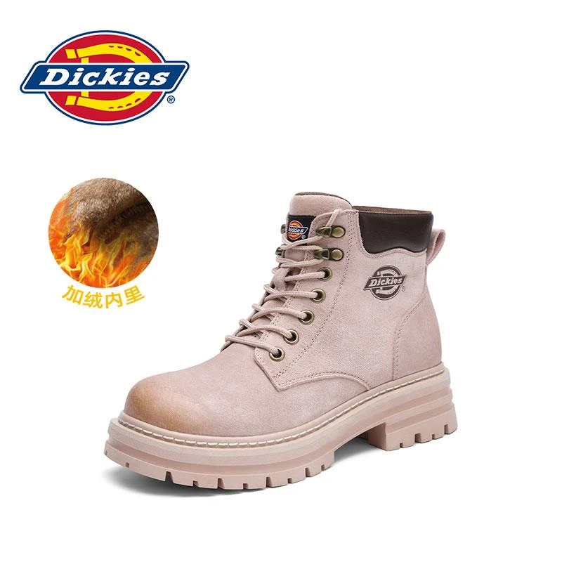 Dickies内增高厚底雪地靴女冬季加绒加厚棉鞋2023新款真皮马丁靴