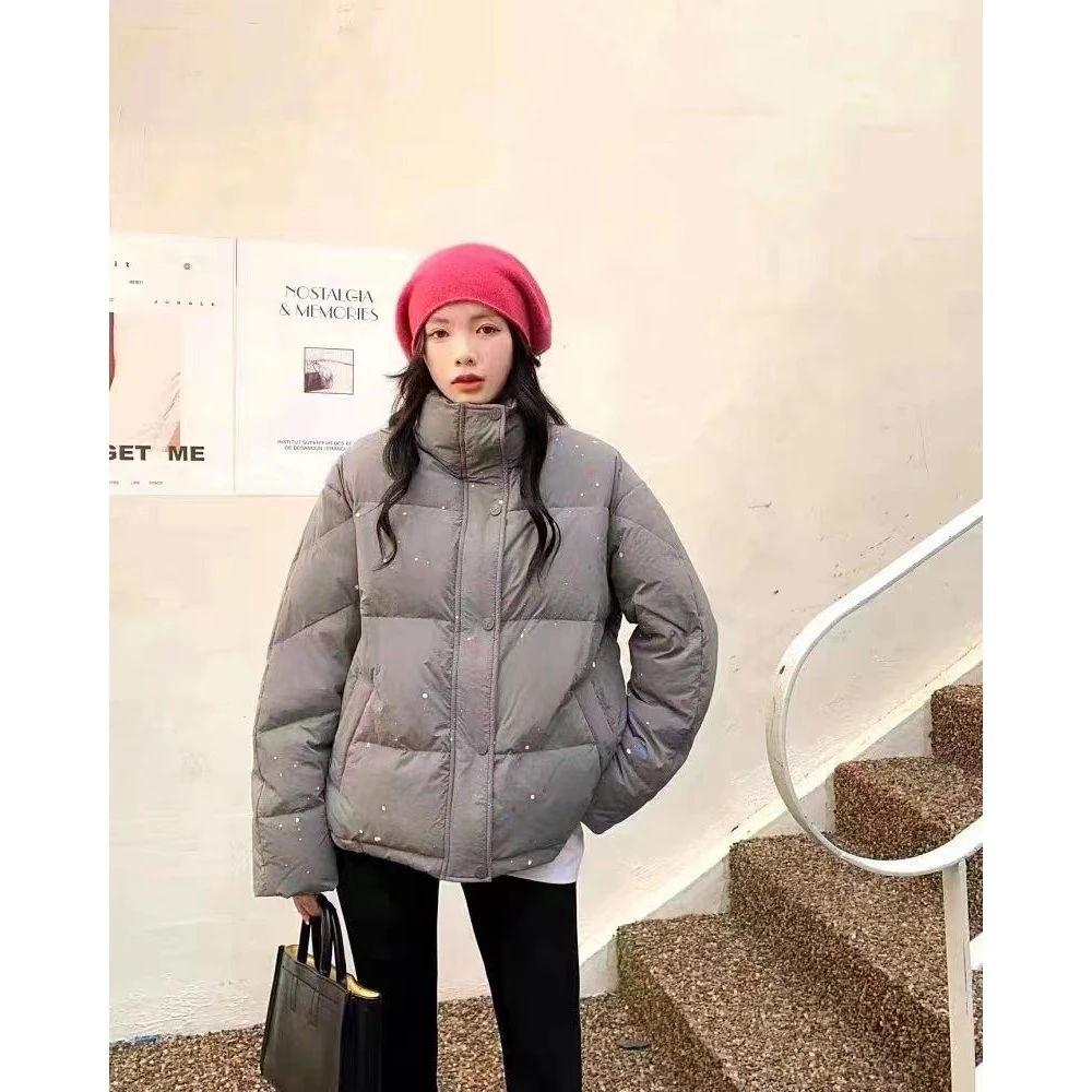 花花/3374-新款韩式潮流范简约气质七彩圆点羽绒服女士白鹅绒外套