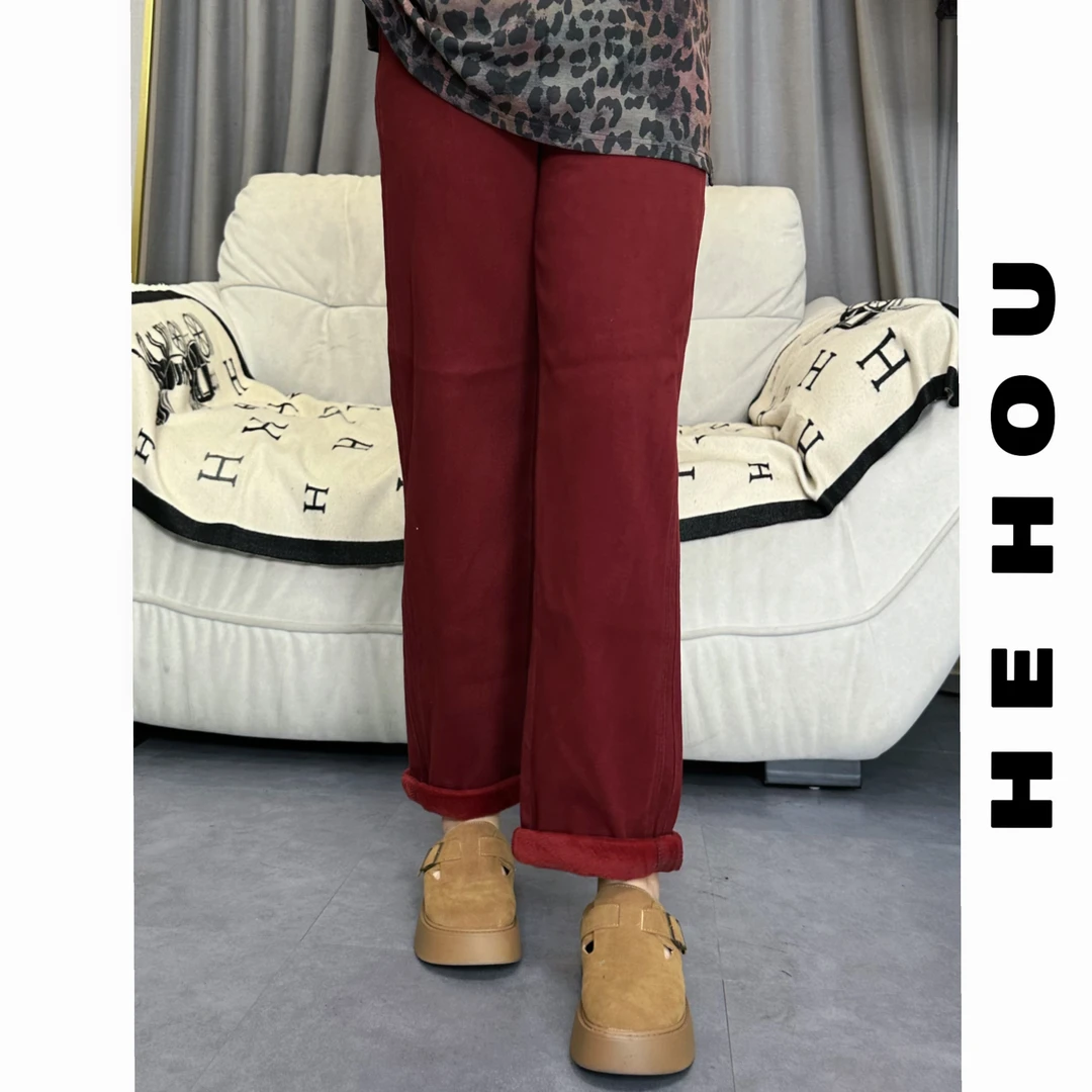 52224 和后大码 冬季加绒直筒牛仔裤百搭显瘦百搭原创时尚牛仔裤