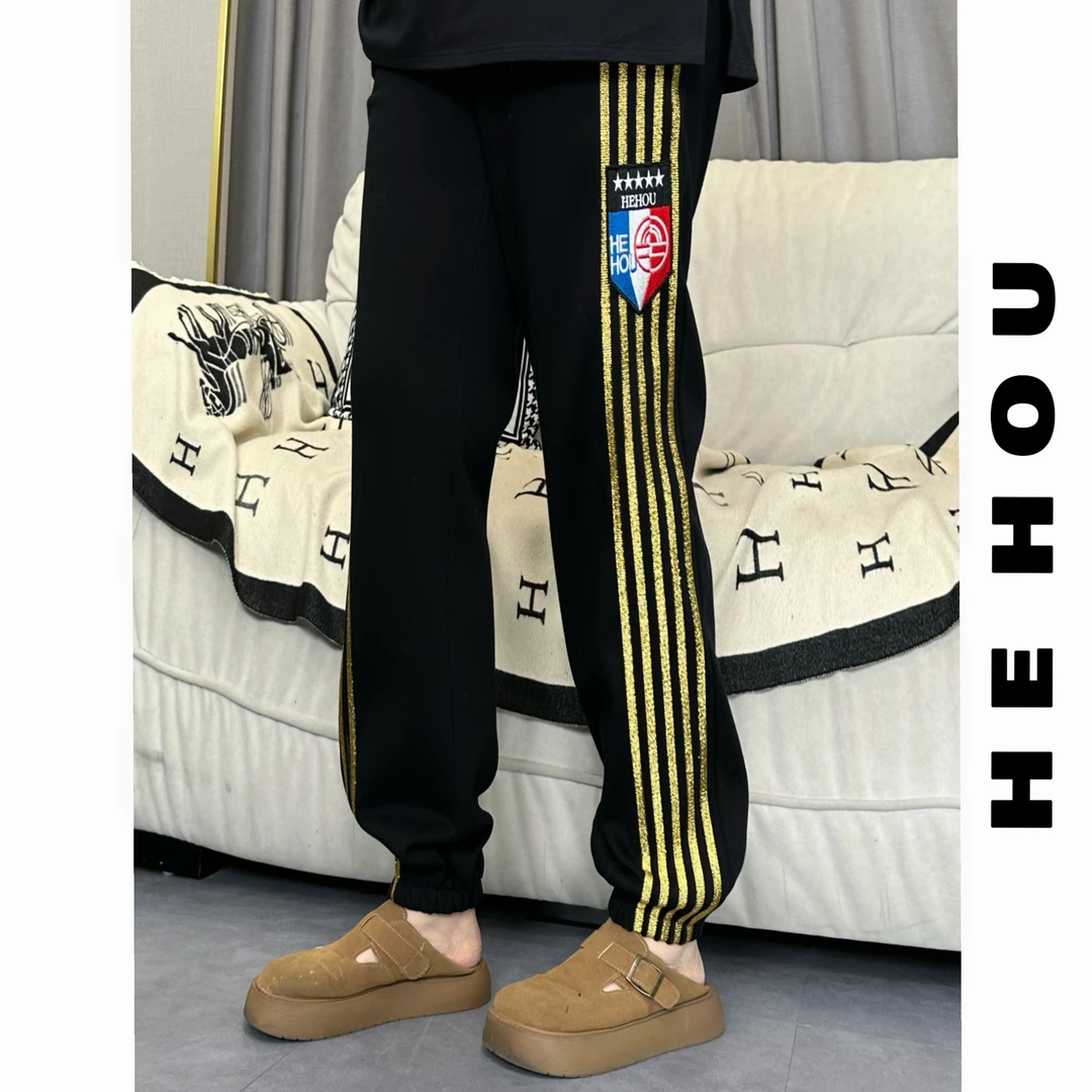 52231 和后大码 冬季显瘦百搭织带休闲裤加绒宽松潮流百搭卫裤