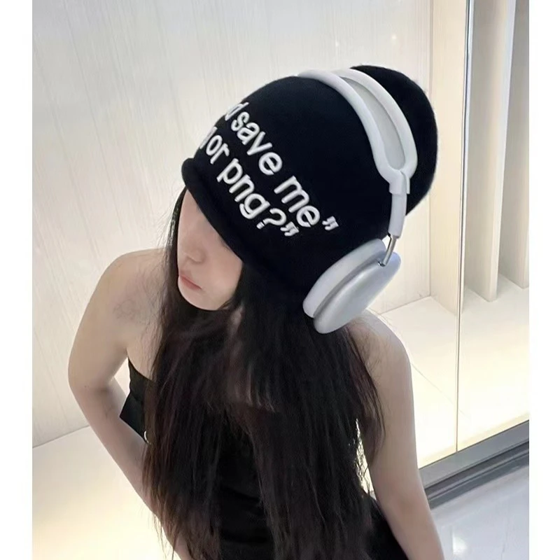 甜酷辣妹风堆堆帽子女秋季网红街头嘻哈显脸小刺绣针织毛线包头帽