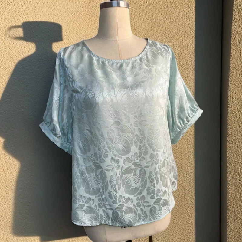 【039-1】重磅桑蚕丝提花简约时尚百搭气质风宽松上衣5002-H20