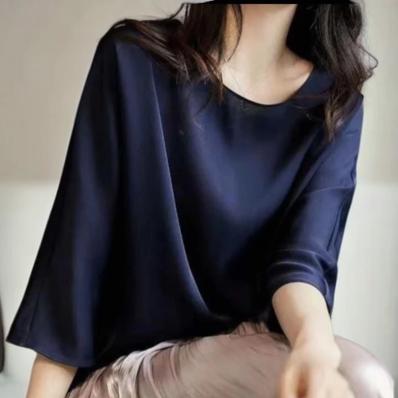 【031】100%桑蚕丝缎面百搭气质风宽松衬衫休闲上衣2026