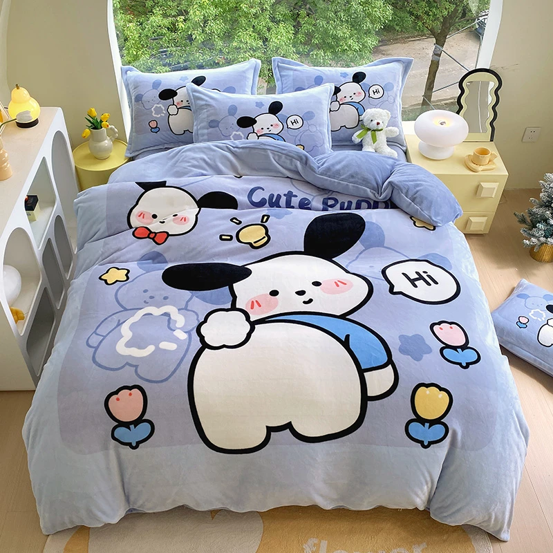 A类卡通加厚牛奶绒四件套可爱法兰珊瑚绒被套床单笠儿童保暖秋冬