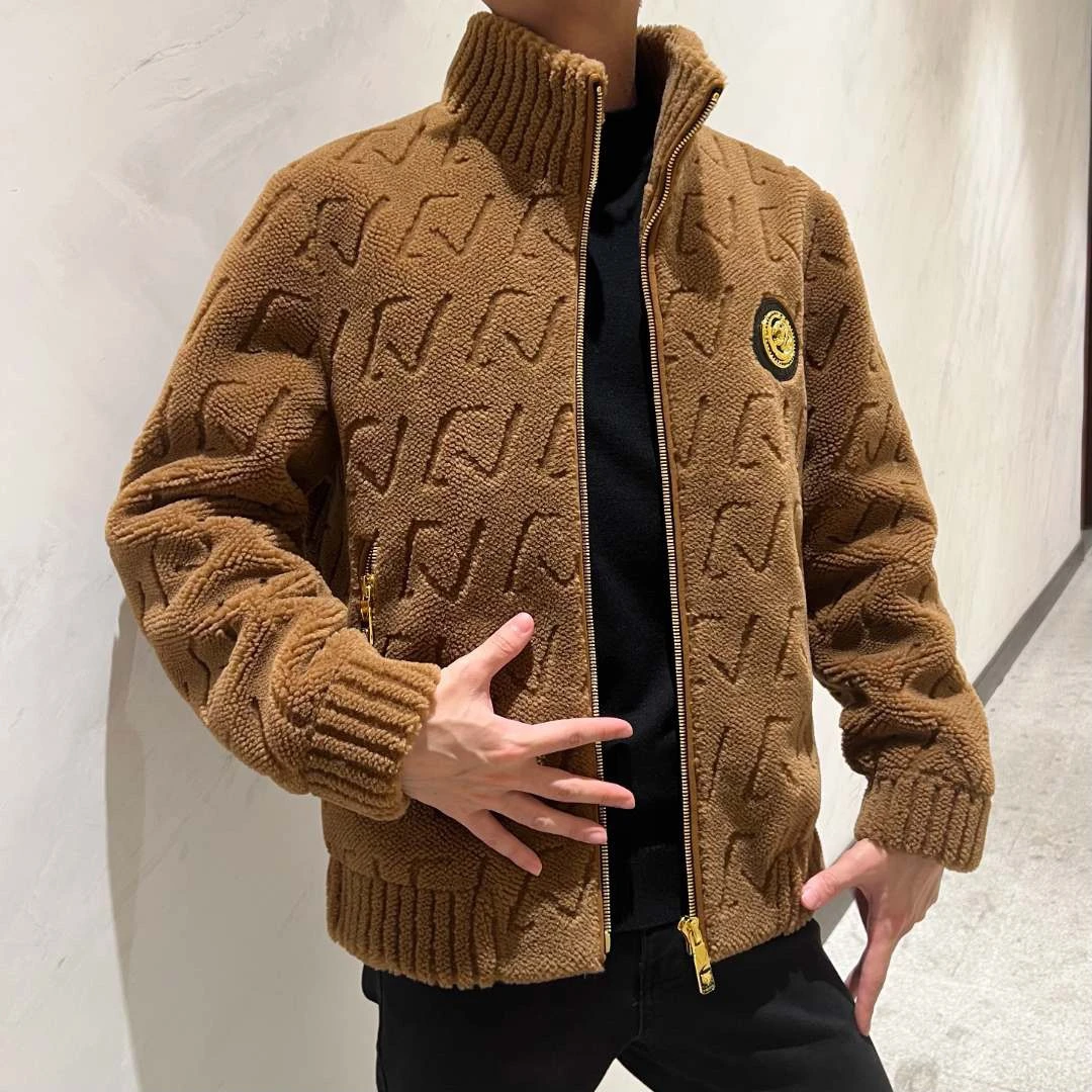 海宁新款休闲羊毛男士羊剪绒立领外套K9908