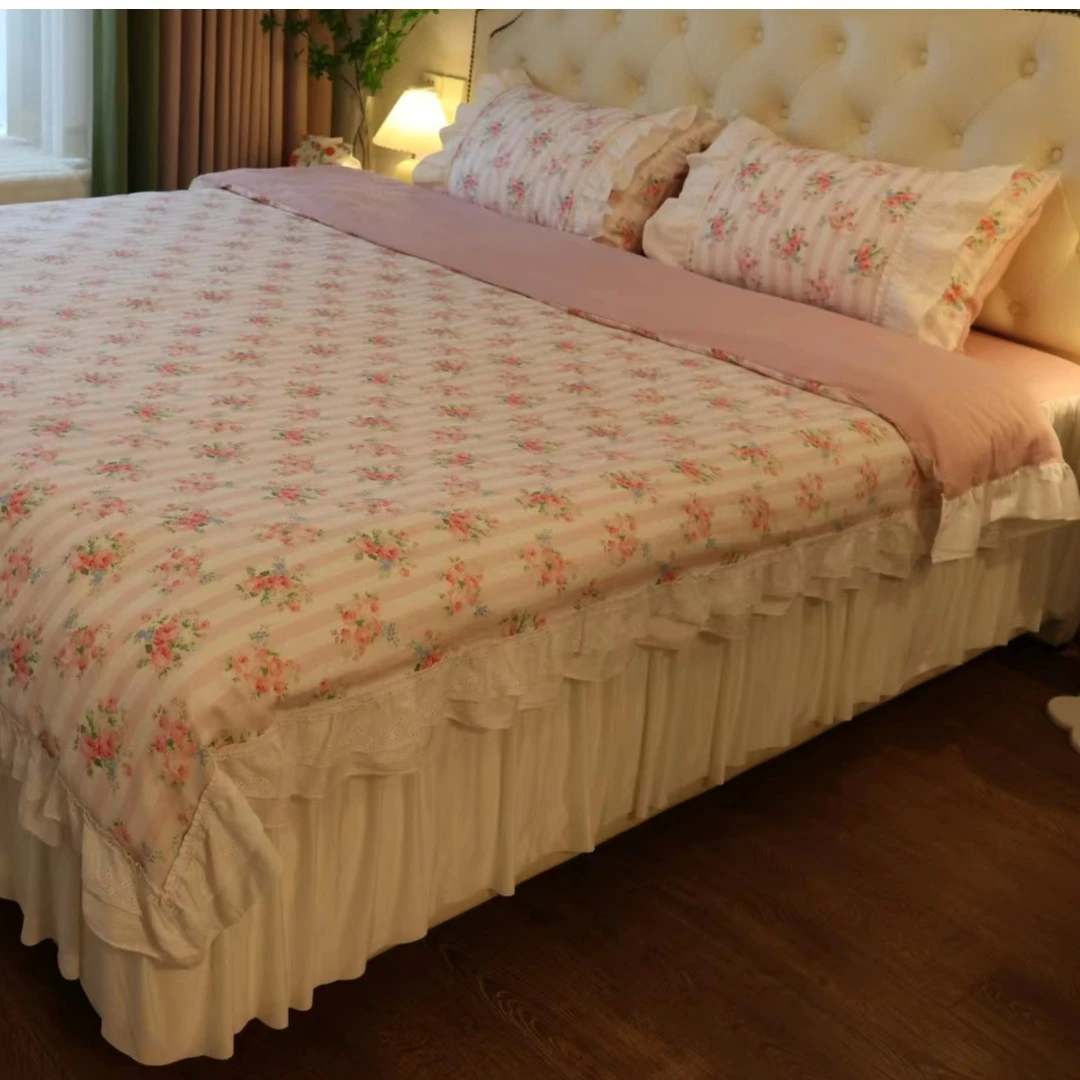 【真珍严选】2023新款法式蕾丝花边全棉水洗印花四件套田园风套件