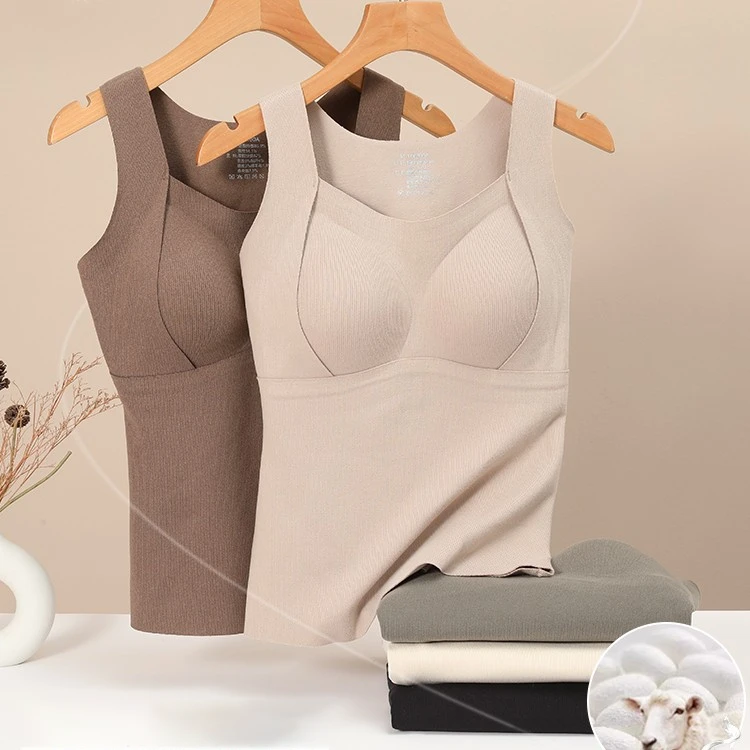 无痕舒适亲肤保暖背心女带胸垫春新款内衣女加厚秋冬内穿打底衫女