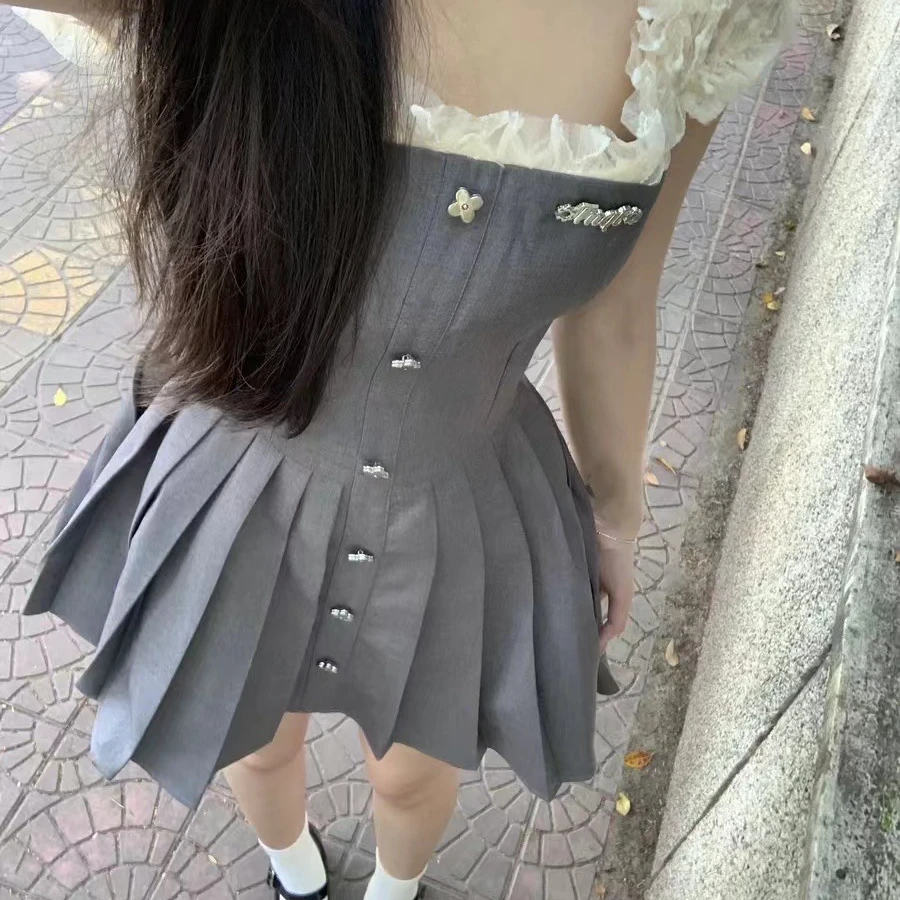 【静静】NO退NO换气质韩性感jk辣妹显瘦女装时尚高腰泡泡袖连衣裙