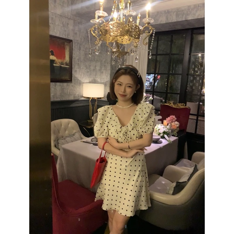 【现货】米米MI【浪漫夏日】法式气质波点连衣裙小个子夏季凉感短裙