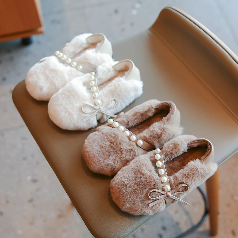 女童鞋棉鞋2024冬季新款儿童鞋子小女孩加绒二棉豆豆鞋保暖毛毛鞋
