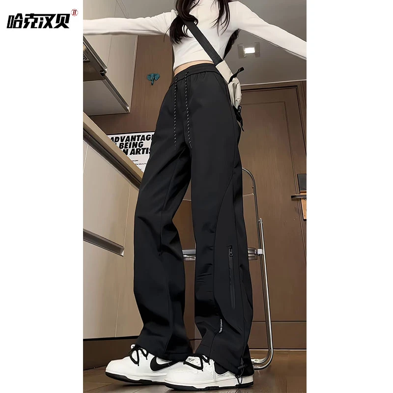 哈克汉贝秋冬季防水冲锋裤中性风直筒加绒加厚宽松大码休闲长裤子