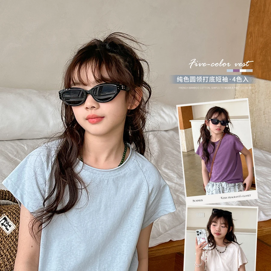 女童短袖T恤夏季2024新款宽松简约多色薄款打底童装上衣夏装SY311
